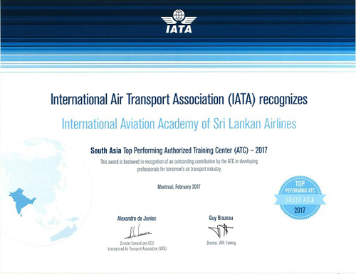 2017- South Asia Top Performing IATA Authorized Training Center 